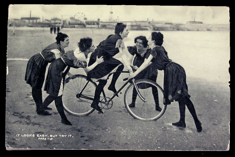 Girls learn to ride bike